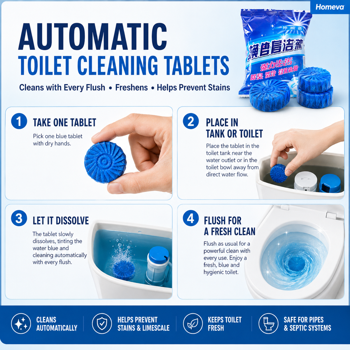 🚽 Toilet Cleaning Tablet (10 pcs) | Automatic Cleaner & Deodorizer 🔥